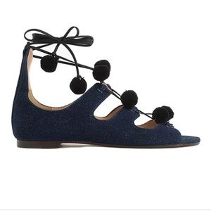 J. crew Pom Pom denim gladiator sandals